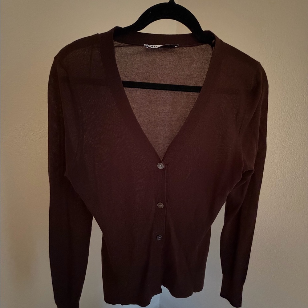 Zara Chocolate Brown V-Neck Cardigan